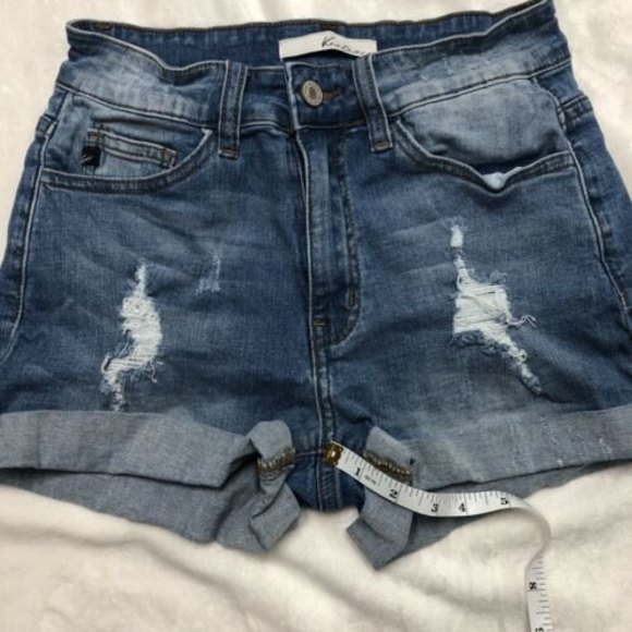 Kancan Shorts Women's 3/25 Light Jean Denim Distressed Destroyed High Rise - Picture 6 of 8
